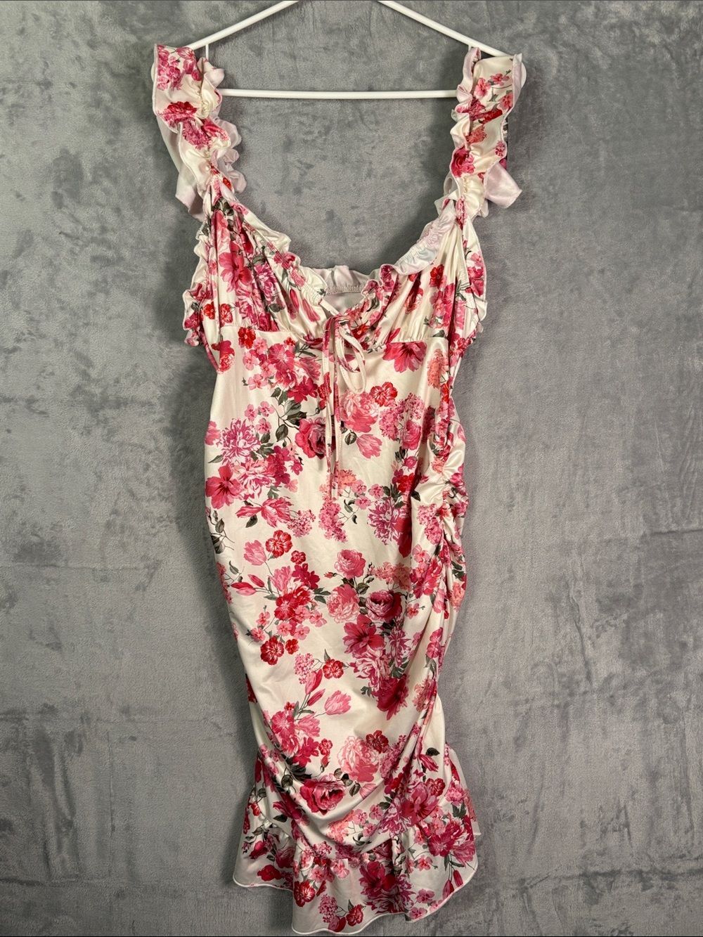 NWT New SHEIN Vcay White Pink Floral Ruffles Dress Size XL